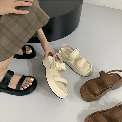 New Gladiator Summer Sandals Fashion Platform Flats Elegant Open Toe Ankle Strap Dress Shoes