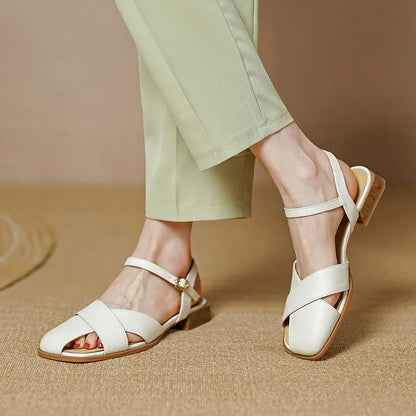 Women Sandals Office Ladies Casual Pumps Concise Fashion Genuine Leather Low Heels Basic Shoes Woman Summer New Arrival