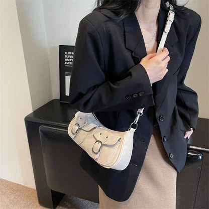 binfenxie Fashion Double Pockets Design PU Leather Shoulder Bag For Women Tend Female Crossbody Bag Underarm Bags Handbags