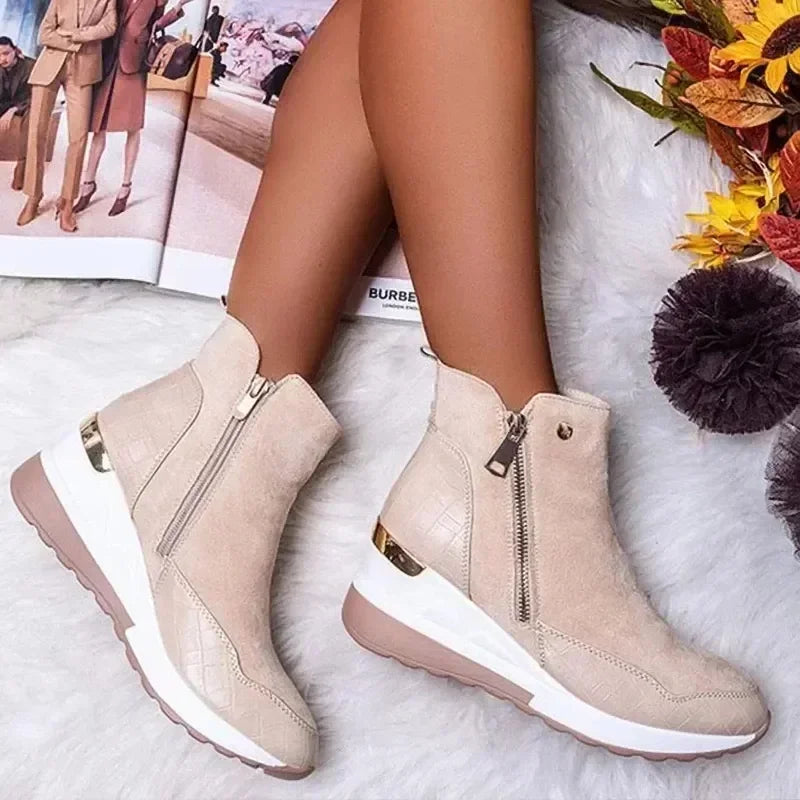 Women Boots Autumn Winter New Low-top Vulcanized Shoes Thick-soled Wedge and Ankle Boots Zipper Sneakers Women Shoes Chaussure