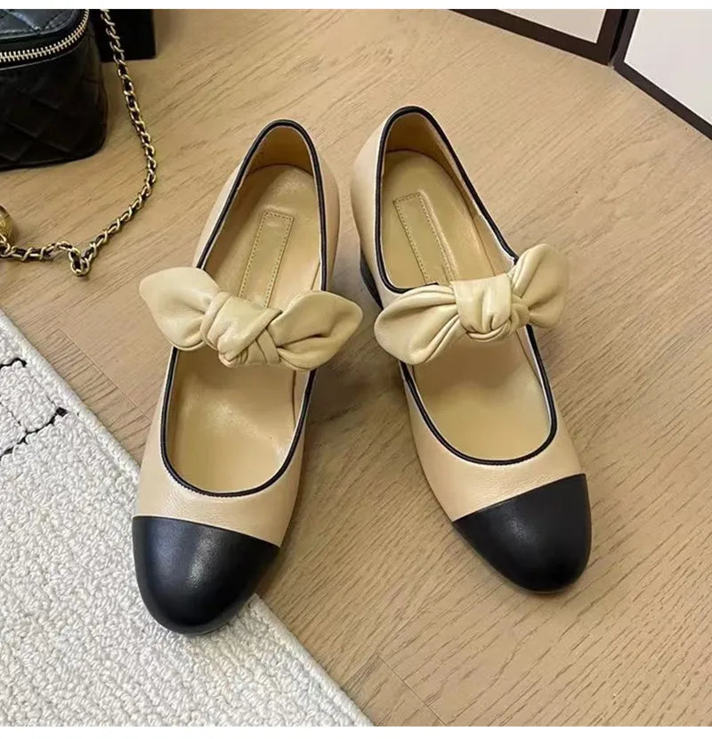 binfenxie  -   Star style Fashion Mixed-color Bowknot Mary Janes Women Pumps Spring Summer Patent Leather Thick High heels Female Party Shoes