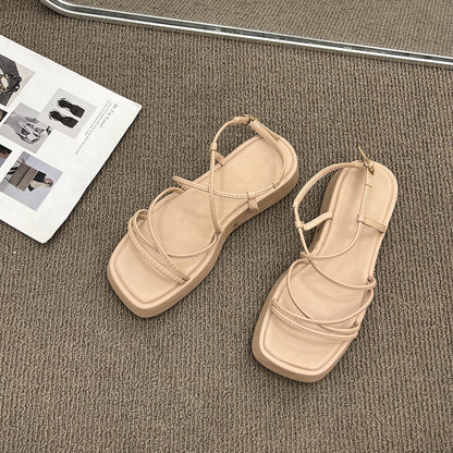 Summer New Brand Women Sandal Fashion Narrow Band Gladiator Shoes Platform Flats Heel Open Toe Dress Pumps Shoe