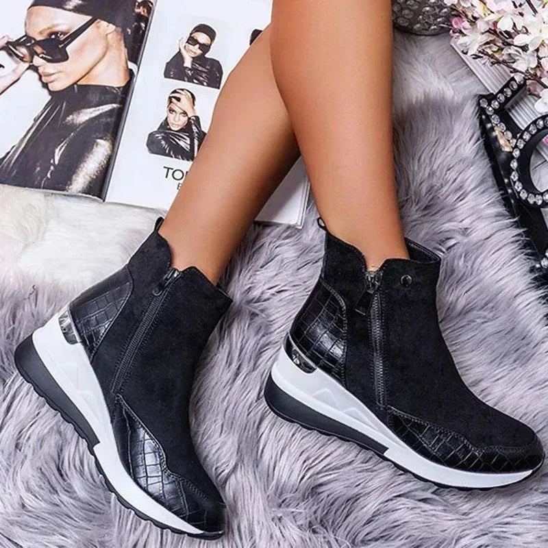 Women Boots Autumn Winter New Low-top Vulcanized Shoes Thick-soled Wedge and Ankle Boots Zipper Sneakers Women Shoes Chaussure