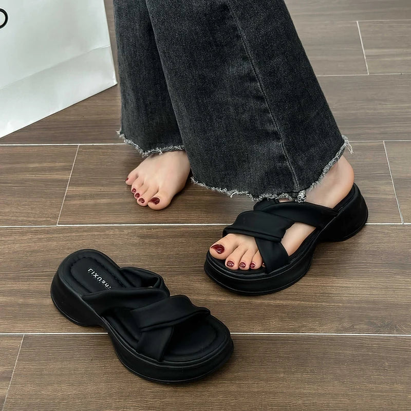 Summers Platform Women's Slippers Fashion Open Toe Wedges Heel Ladies Outdoor Beach Slides Sandalias