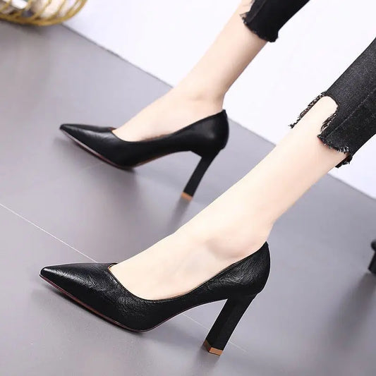 Shoes for Women Stilito Ladies Summer Footwear Square Heels Office Super High Heel Black Pointed Toe Y2k Quick Delivery 39