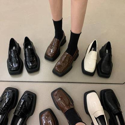 Platform Oxfords Women's Shoes Women Heels Lolita shoes School Uniform Student Girls Kawaii Square Toe Leather Shoes