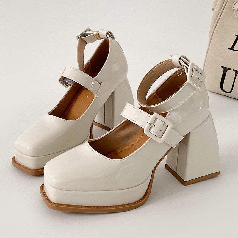 Spring Autumn Retro Mary Jane shoes New beige white high heel Lolita shoes college girls platform shoes Women sandals