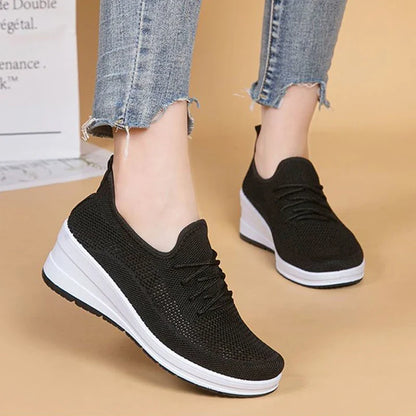 Breathable Mesh Wedge Sneaker Women Soft Thick Bottom White Tennis Shoes Woman Comfy Non Slip Casual Sport Shoes Female