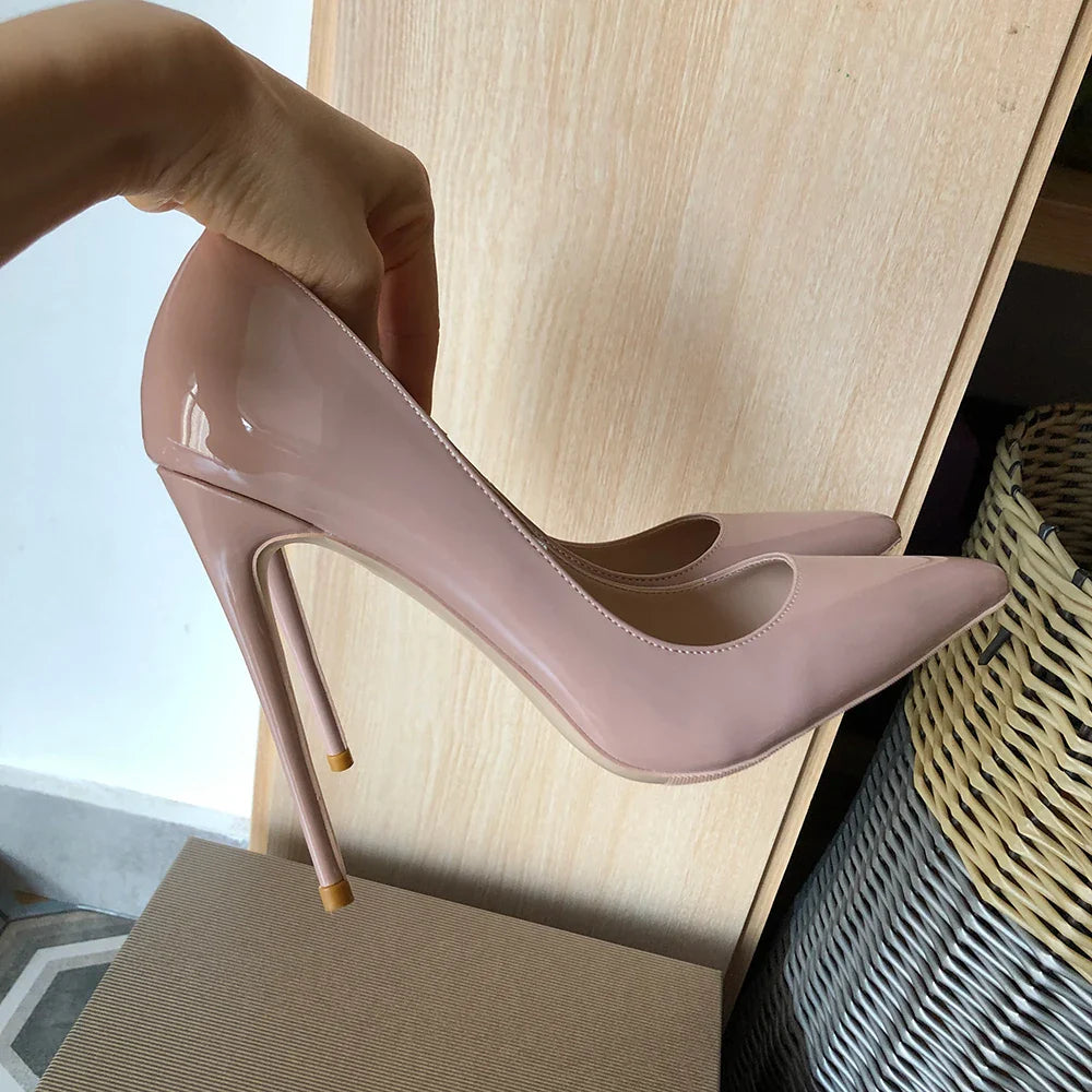 Futurecen Solid Glossy Nude Pink  Women Pointy Toe Fashion Designer Stiletto Pumps Paery Wedding Bridal High Heel Shoes Size 3-12