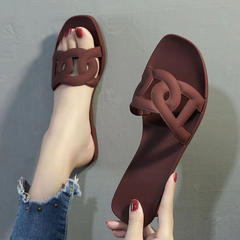 Women's Fashion Slippers  Summer New Fashion Hollow Breathable PVC Non slip Rubber Sole Casual Walking One Word Home Outwear