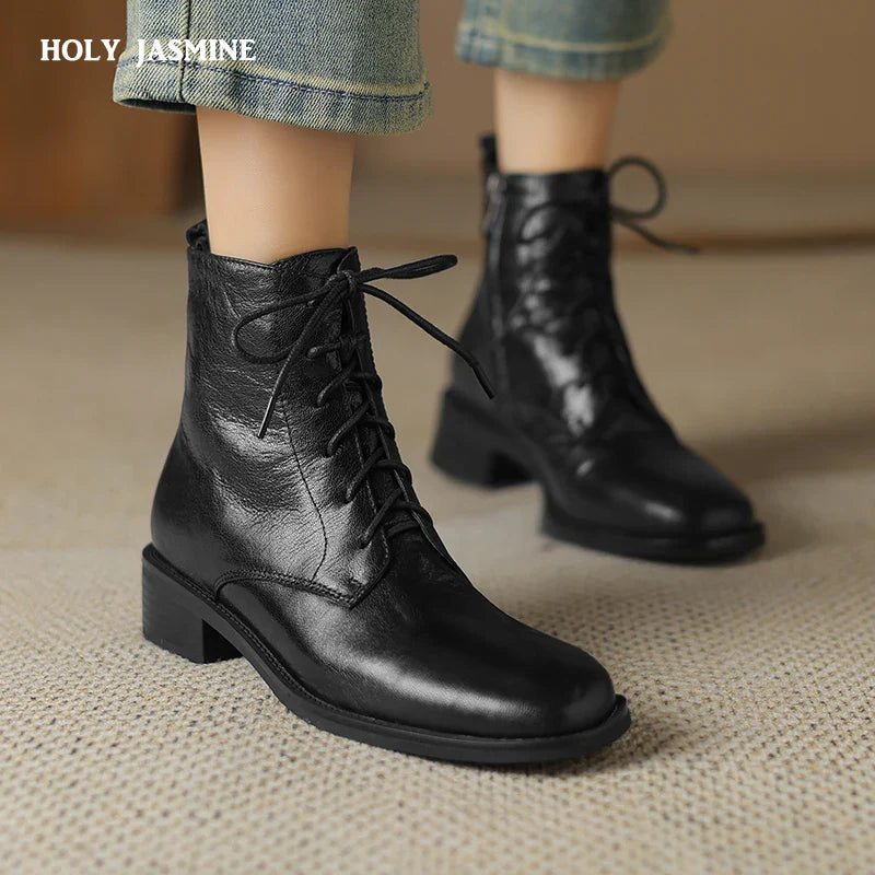 New Autumn Ankle Boots Winter Genuine Leather Women Boots Chelsea Boots Women Shoes Real Leather Shoes Retro Platform Boots