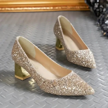 Futurecen  -  Fashion Spring and Summer Golden High-heeled Shoes Sequin Women's High-quality Silver Wedding High-heeled Shoes Women's Pumps