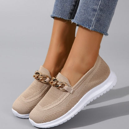 Women's Chain Flats for Women Round Toe Slip on Casual Shoes Fabric Flats Breathable Comfy Walking Shoes white sneakers women