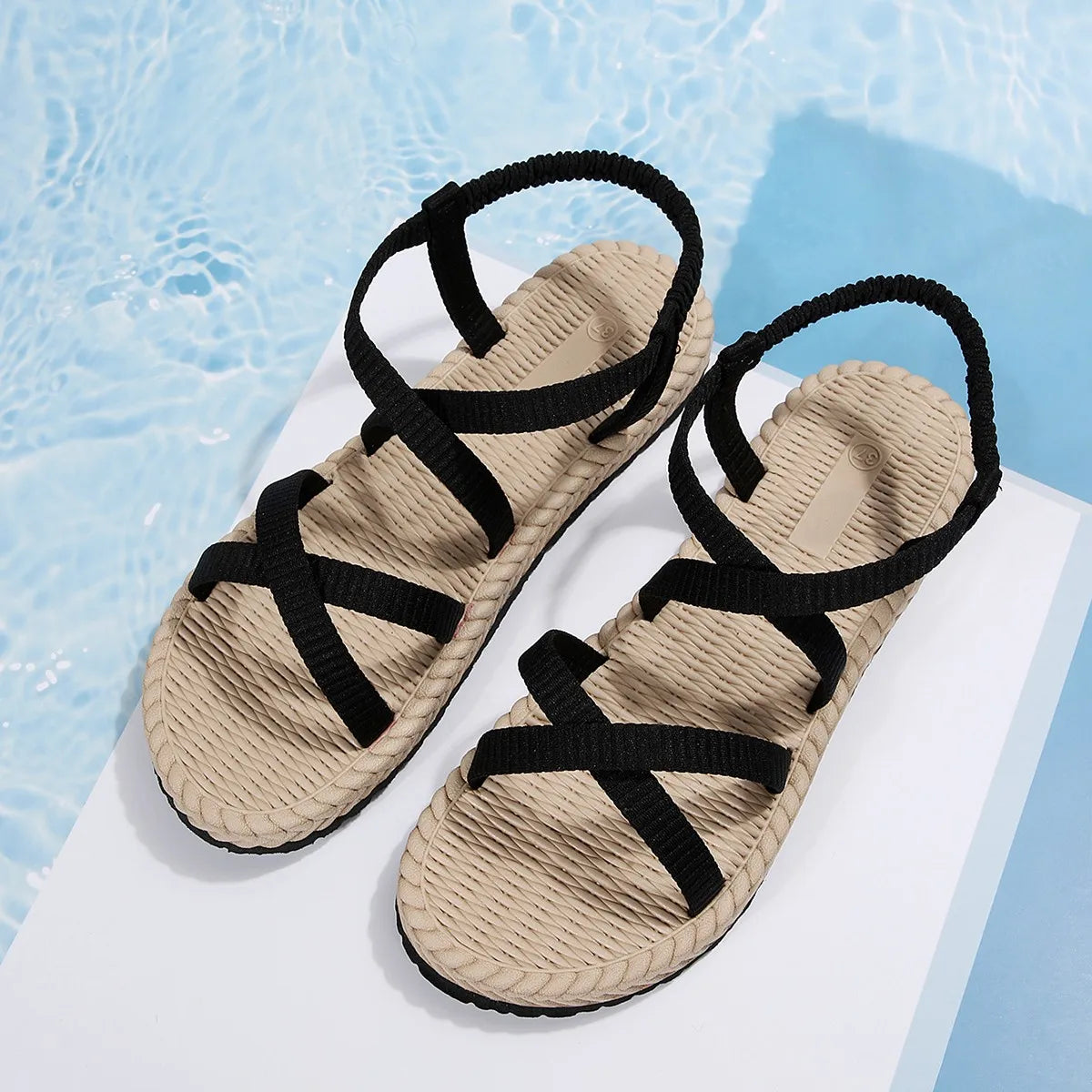 New Summer Rome Sandals Shoes Woman Cross Belt Sandals Flat Beach Sandalias Ladies Sandalia Feminina Open Toe Shoes