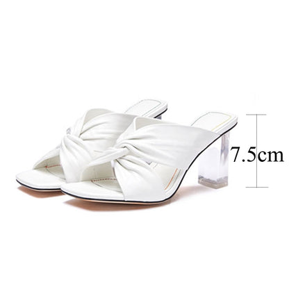 Womens Cross Strap High Heels Slippers  Summer Luxury Golden Square Toe Sandals Women Designer Clear Heel Slides Woman