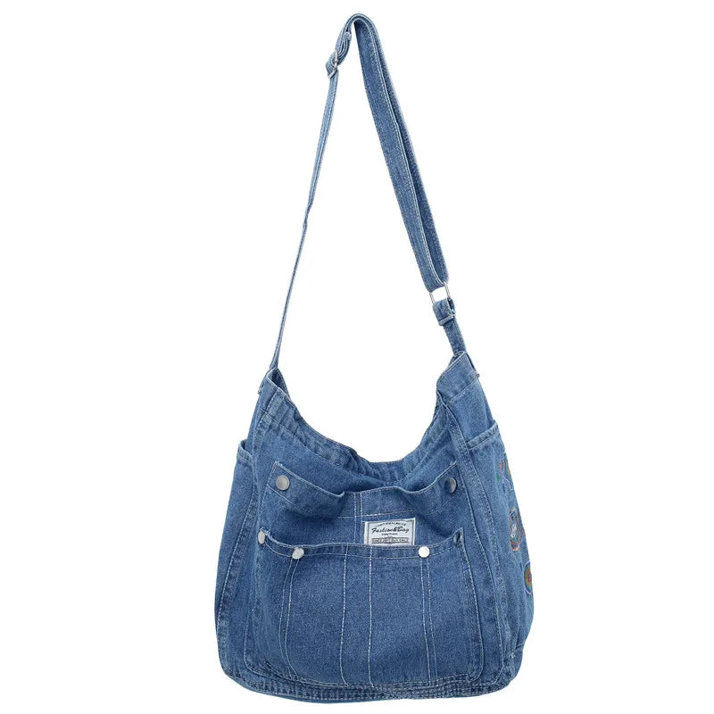 binfenxie Denim Women's Bag New Eco Reusable Ladies Handbags Canvas Shopping Travel Shoulder Bags Unisex Jeans Bag Shoppers