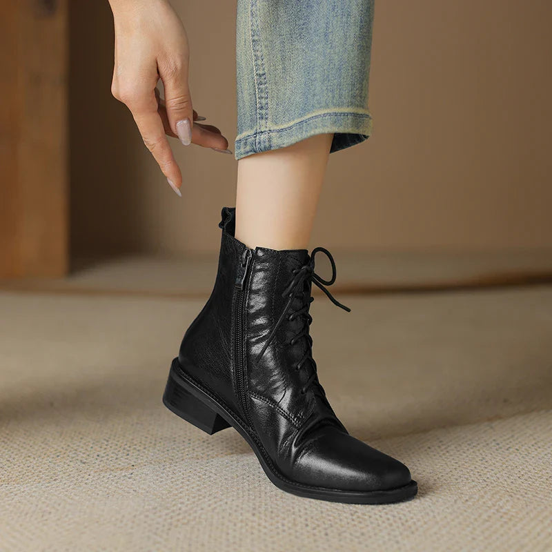 New Autumn Ankle Boots Winter Genuine Leather Women Boots Chelsea Boots Women Shoes Real Leather Shoes Retro Platform Boots