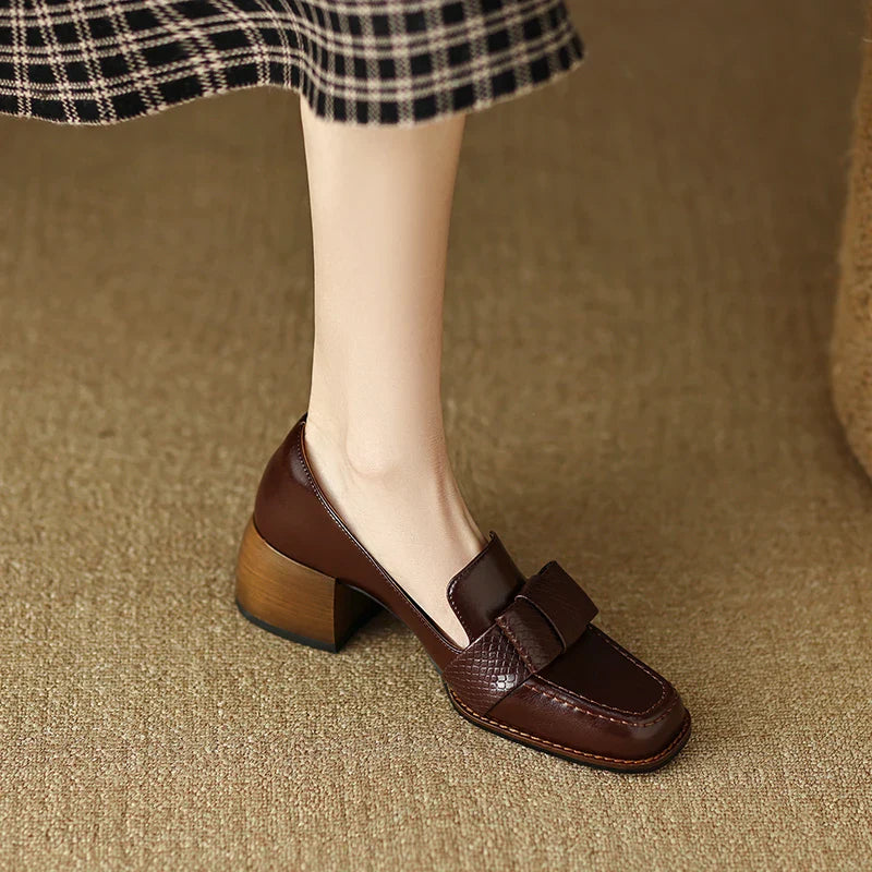 New Fashion Women Pumps Square Toe Thick Heels Genuine Leather Shoes Woman Spring Summer Office Ladies High Quality Shoes