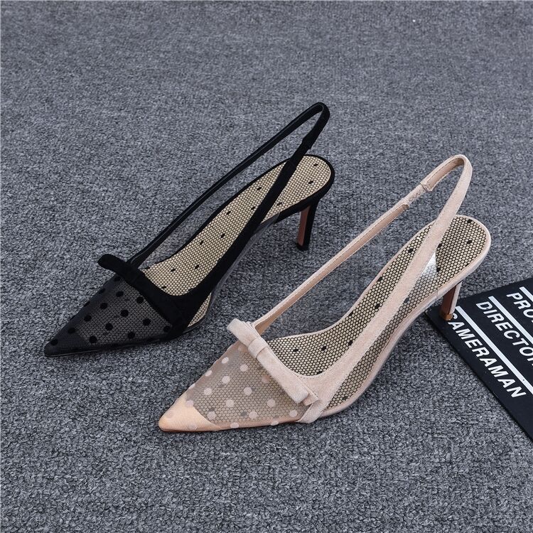 Women's Shoes  Summer Fashion Pointy Bow Mesh Breathable Stiletto Heel Shallow Sandals for Women  Zapatos De Mujer