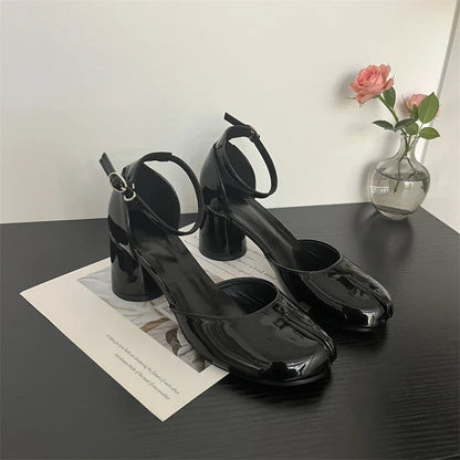 Futurecen  Summer New Women Women Sandal Fashion Split Toe Shallow Ladies Slingback Shoes Round Med Heel Dress Pumps Shoes