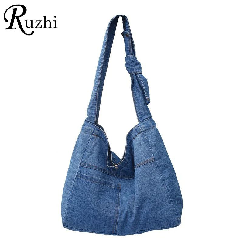 binfenxie Denim Women's Bag New Eco Reusable Ladies Handbags Canvas Shopping Travel Shoulder Bags Unisex Jeans Bag Shoppers