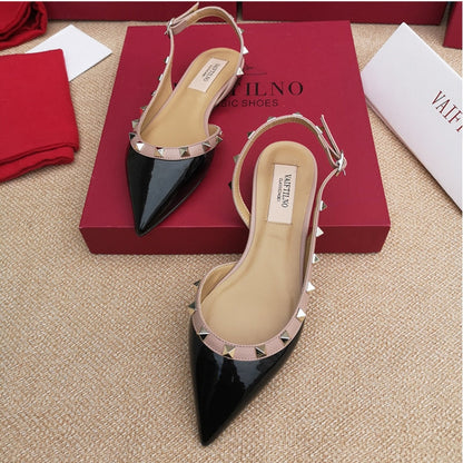 Women Flats Shoes Rivet Shoes with Buckles Pointed Toe Patent Leather Gladiator Sexy Stud Women Ballet Flat Shoes Sandals