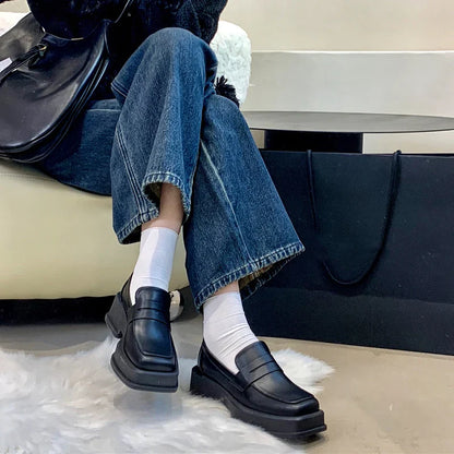 Bf Style Square Toe Loafers Women Spring Patent Leather Platform Pumps Woman Slip On Thick Heels Oxford Shoes Jk Shoes