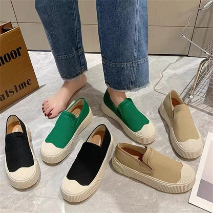 New Loafers Women Spring Shallow Ladies Patchwork Slip On Casual Canvas Shoes Outdoor Walking Running Flats Sneakers