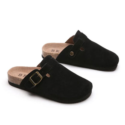 New Concise Retro Outside Flat with Women's Slippers Mules Modern Sandals Buckle Shoes Strap Autumn Winter