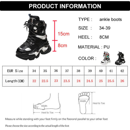 Fashion Women Chunky Platform Motorcycle Boots Lace Up Thick Bottom Ankle Botas Mujer High Top Punk Sneaker Shoes