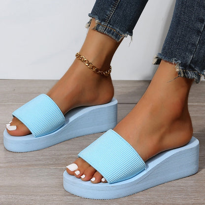 JMPRS Knitted Wedges Slippers for Women Summer Chunky Platform Wedge Heels Sandals Woman Light Thick Sole Beach Shoes Mujer