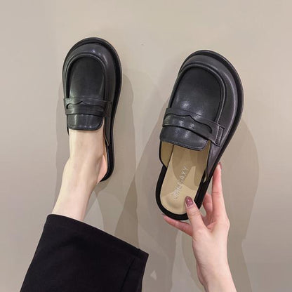 Flat Shoes Female Loafers Cover Toe Ladies' Slippers Low Slipers Women Platform Mules Sexy Square 2022 Basic Fabric Rubber PU Ro