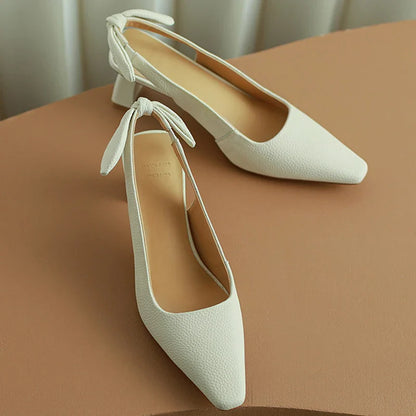 Pu Leather Slingback High Heels Women  Slip On Elegant Party Dress Shoes Woman Solid Color Thick Heeled Sandals