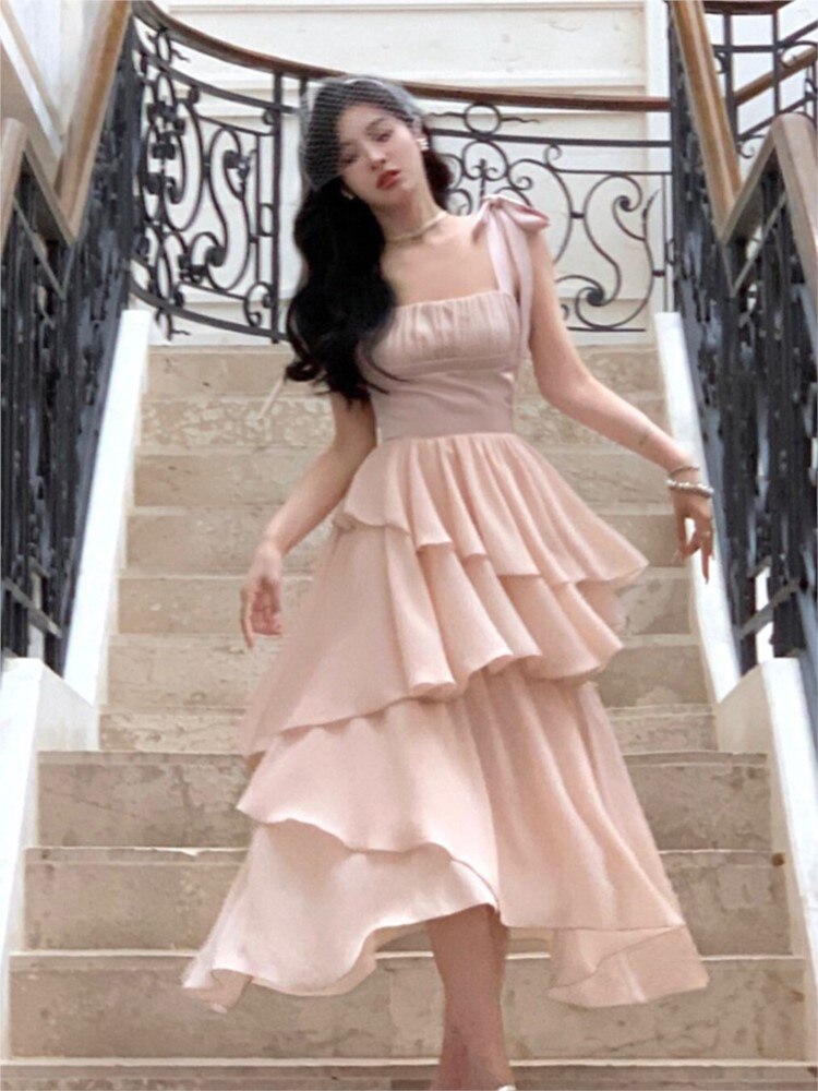 binfenxie Summer Spaghetti Strap Ruffle Dress For Women French Elegant Prom Evening Party Dresses Female Fashion Sexy Clothing