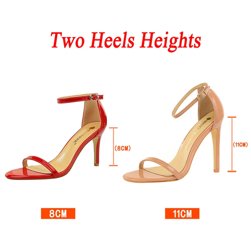 Women 8cm 11cm High Heels Fetish Sandals Gladiator Platform Strap Stripper Glossy Leather Pumps Lady Nude Low Heels Party Shoes