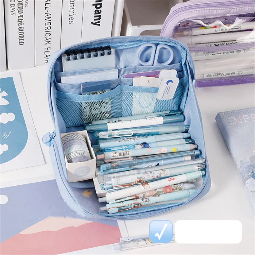 binfenxie Pencil Case Transparent Pencils Case Lapicera Estuche Escolar Multifunctional Stationery Pen Box Large Storage Bag School Supply