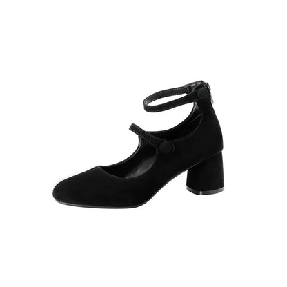 Futurecen  Fashion Pumps New High Quality Leather Retro Mary Jane Shoes Round Toe Chunky Heel High Heels Commuter Women Shoes