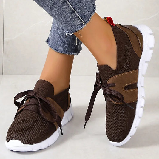 Brown Knit Breathable Sneakers Shoes Women New Soft Sole Platform Flats Woman Plus Size 43 Non Slip Casual Shoes