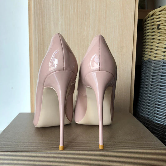 Futurecen Solid Glossy Nude Pink  Women Pointy Toe Fashion Designer Stiletto Pumps Paery Wedding Bridal High Heel Shoes Size 3-12