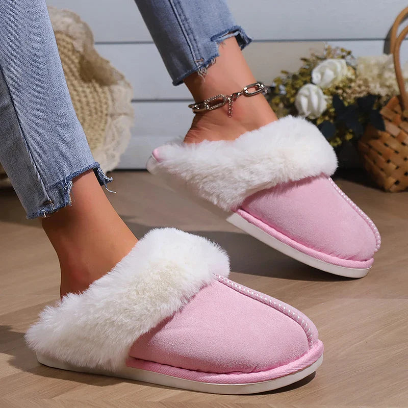 Winter Fur Slippers Women Faux Suede Fluffy Furry Home Slides Woman Comfort Non Slip Indoor Floor Cotton Shoes 45