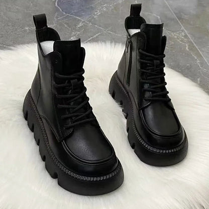 Short Shoes for Women with Laces Footwear Punk Style Booties Black Combat Lace-up Female Ankle Boots Pu Hot Free Shipping Offer