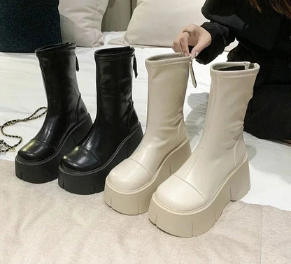 Short Plush Punk Boots For Women Fashion Back Zippers Short Boots Female High Platform Thick Bottom Ladies Elegant Ankle Boots