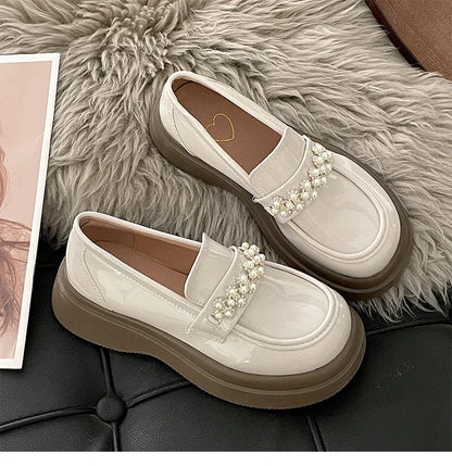 Women's Shoes Platform Autumn British Style Oxfords Female Footwear Round Toe Casual Sneaker Loafers With Fur Clogs Cross Heart