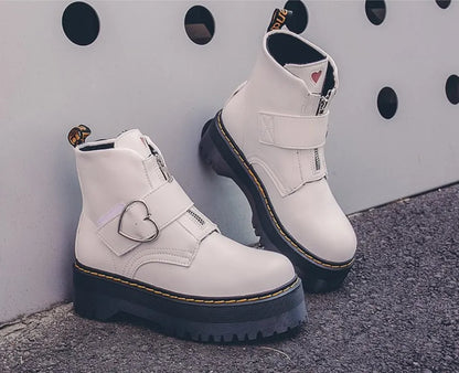 Women's Muffin Thick Bottom Heart Type Buckle Ankle Boots Double Buckle Boots Workwear Short Boots