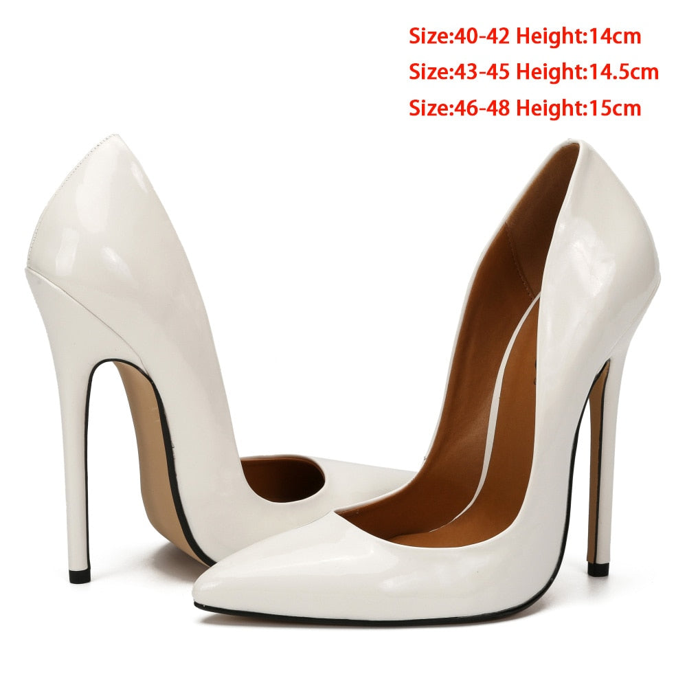 Office High Heels Big Size 48 Women Pumps Stilleto 10/13/15cm Fetish Heeled Shoes Classic Business Shoes Black Red Pink White