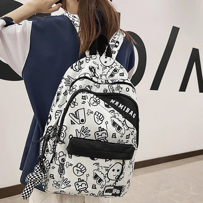 binfenxie New Fashion Girl Graffiti Design Bookbag for Teens Backpack Colleg Cute Schoolbag Laptop Rucksack Women Mochila Travel Bag