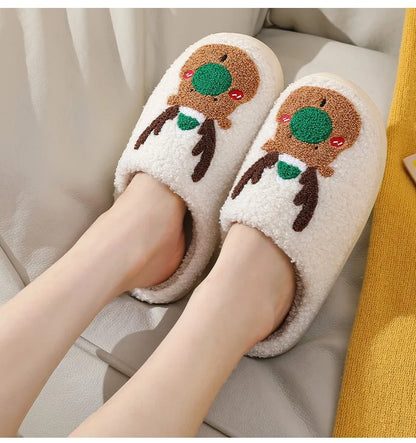 New Christmas Elk Cotton Slippers For Men Women Halloween Mask Home Slip Resistant Couples Indoor Plush Cotton Shoes In Winter