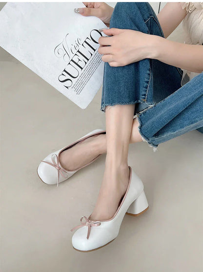 Futurecen Designers Butterfly-knot Women Pumps Fashion Shallow Slip On Thick Low Heel Sandalias Ladies Elegant Outdoor Mary Jane Shoes