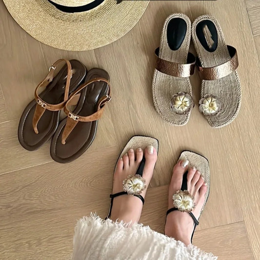 binfenxie  -   New Summer French Style Sandals for Outdoor Wear, Vacation Style Flat Bottomed Beach Casual Sandals for Women