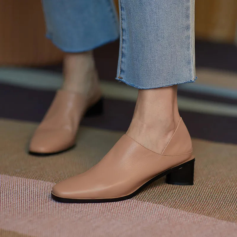 Spring Summer Arrive Dress Office Shoes Women Pumps Genuine Leather Shoes Square Toe High Heels Single Shoes Heels Women